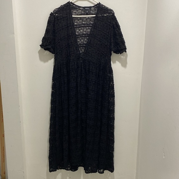 Torrid women black mesh ruffle sleeve maxi kimono swim cover Sz 00 Bin 0 - Picture 5 of 9